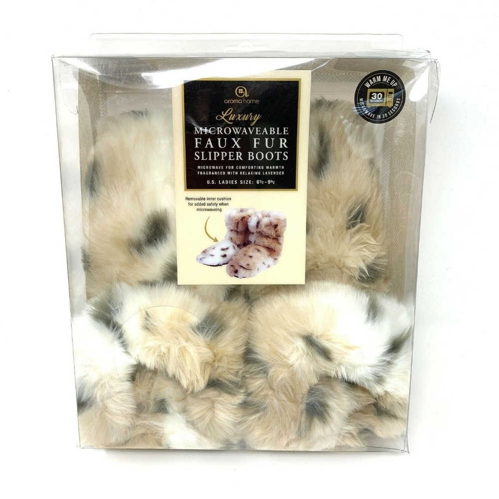 Aroma Home Microwavable Slipper Boots Size 6.5-9.5 Faux Fur Lavender Scent NEW